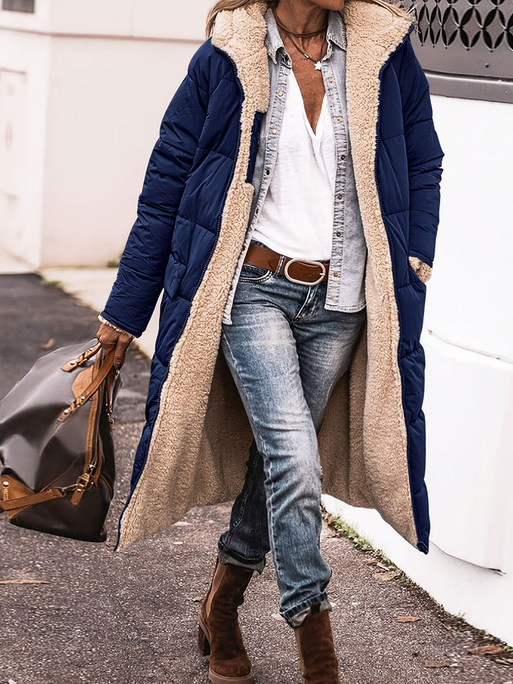 Damen elegante lange Jacke für Herbst in Marineblau