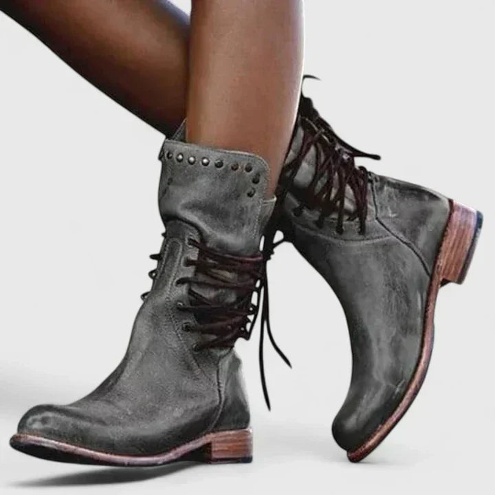 Damen elegante Lederstiefel für den Alltag in Grau