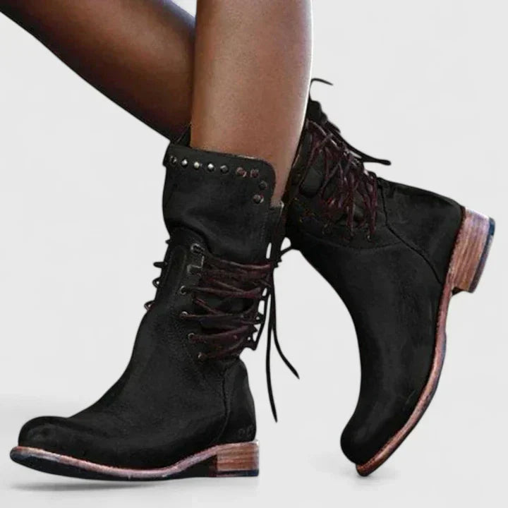 Damen elegante Lederstiefel für den Alltag in Schwarz
