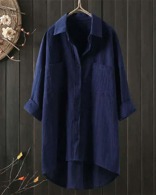 Damen elegante Leinenbluse für den Sommer in Blau