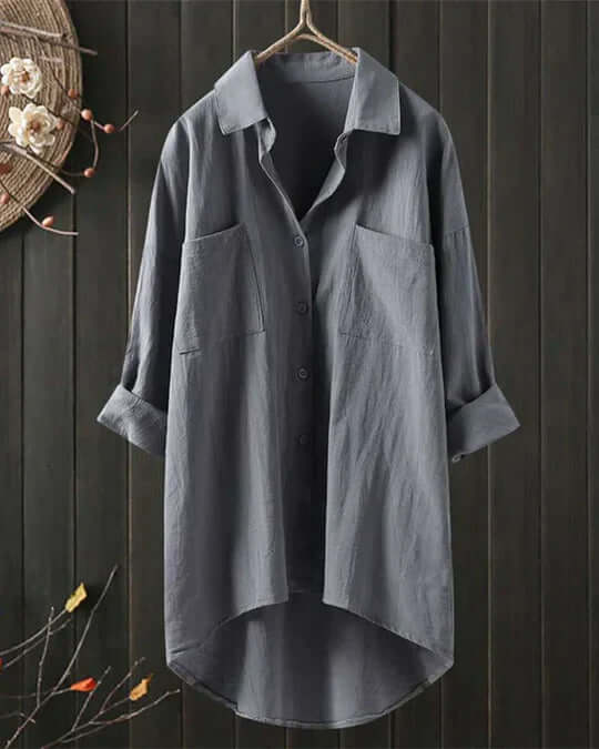 Damen elegante Leinenbluse für den Sommer in Grau