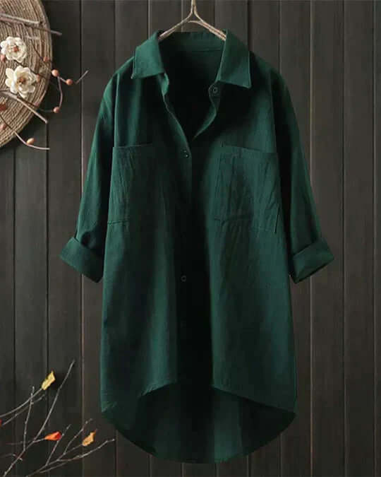 Damen elegante Leinenbluse für den Sommer in Grün