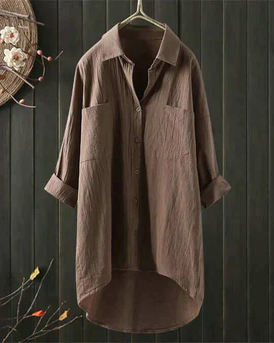 Damen elegante Leinenbluse für den Sommer in Khaki