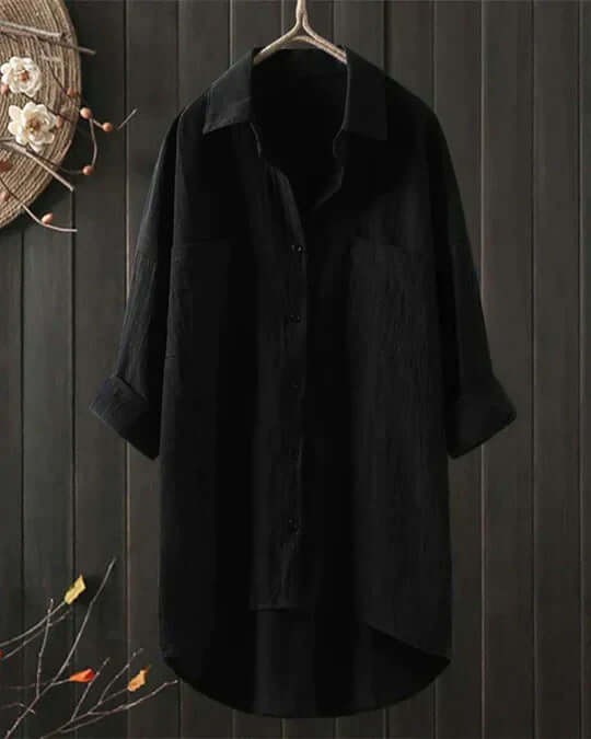 Damen elegante Leinenbluse für den Sommer in Schwarz
