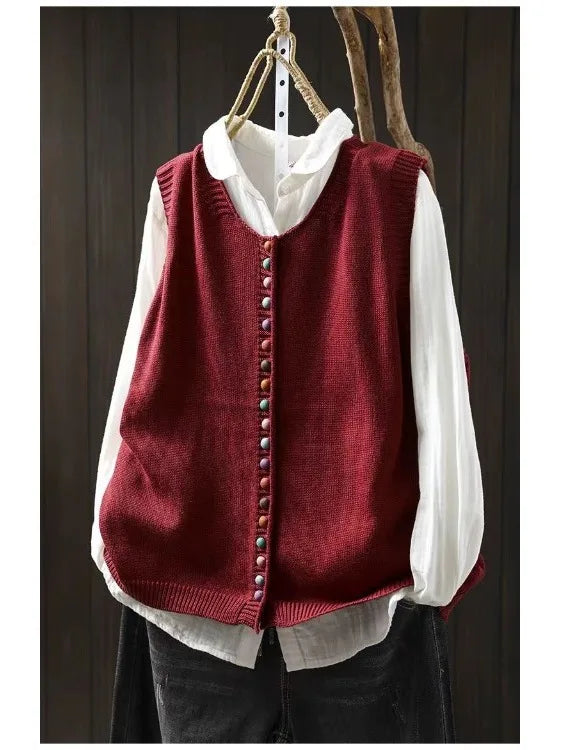 Damen Elegante Lockere Strickjacke für Herbsttage in Rot