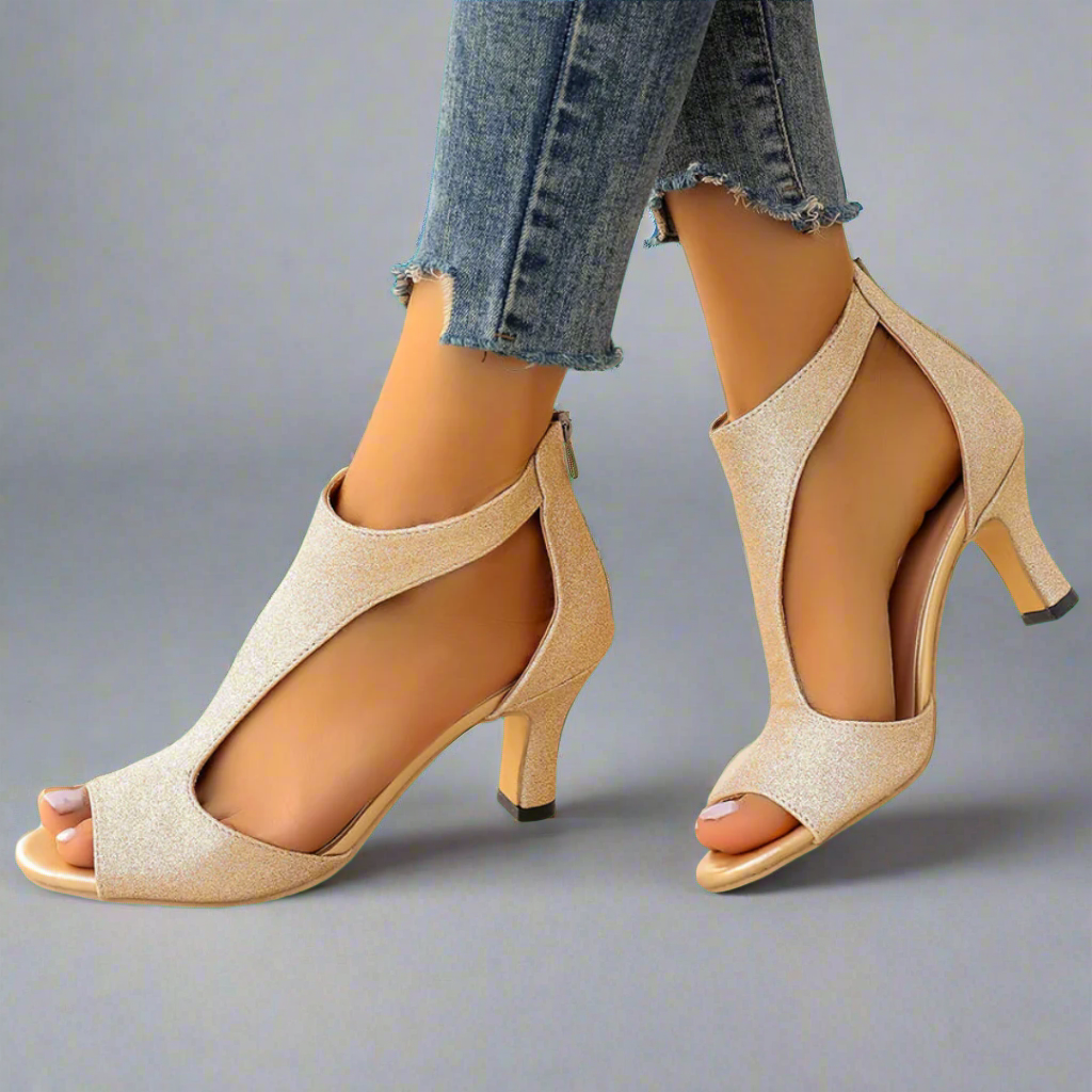 Damen Elegante Orthopädische Absatzschuhe in Goldfarben