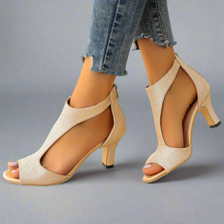 Damen Elegante Orthopädische Absatzschuhe in Goldfarben