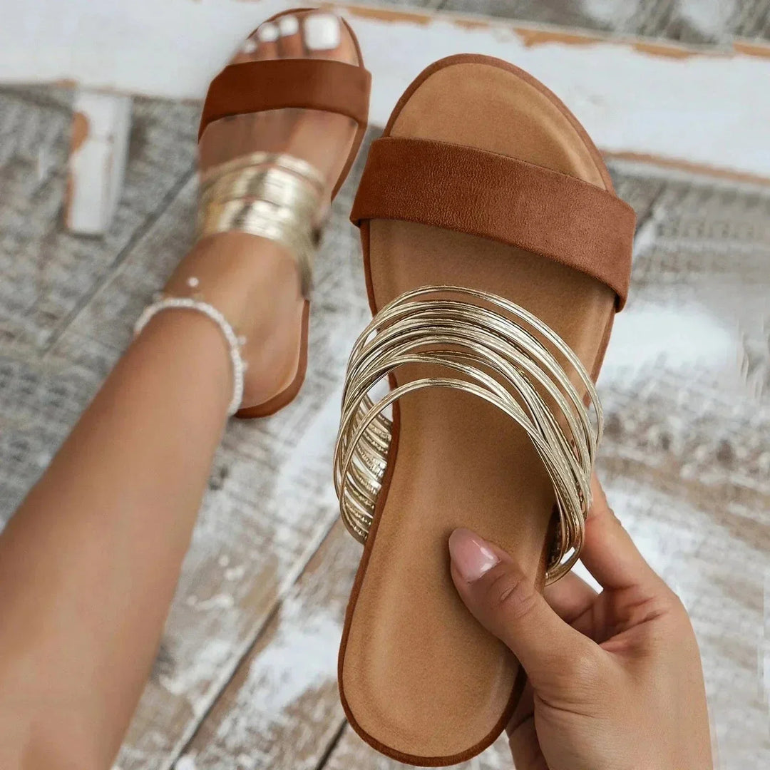 Damen Elegante Riemen Sandalen für Sommer in Kastanienbraun