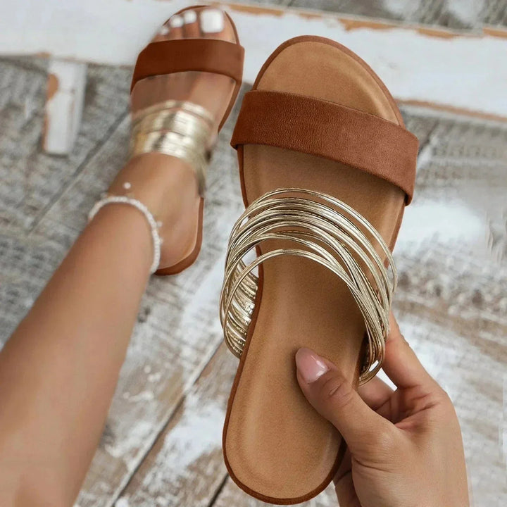 Damen Elegante Riemen Sandalen für Sommer in Kastanienbraun