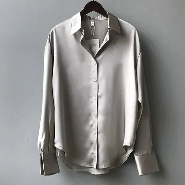 Damen elegante Satinbluse für jeden Anlass in Grau