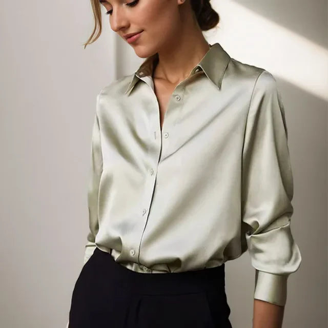 Damen elegante Satinbluse für jeden Anlass in Grün