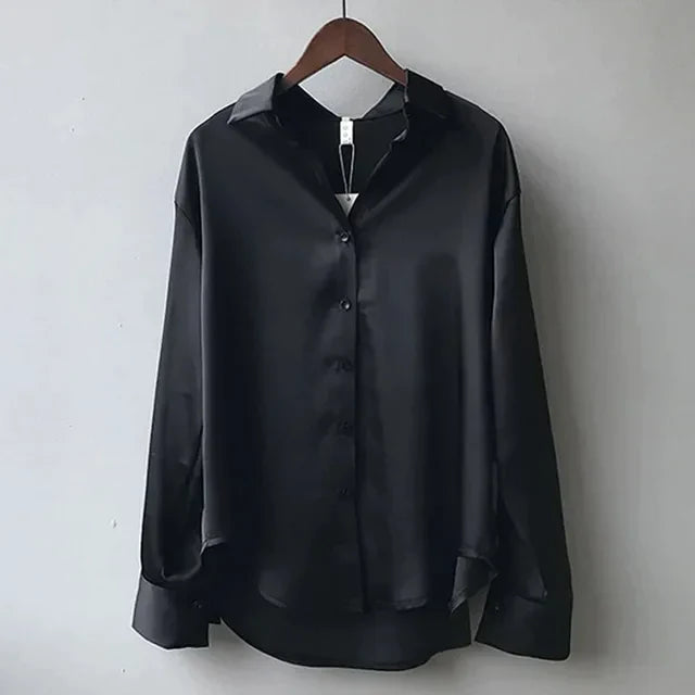 Damen elegante Satinbluse für jeden Anlass in Schwarz