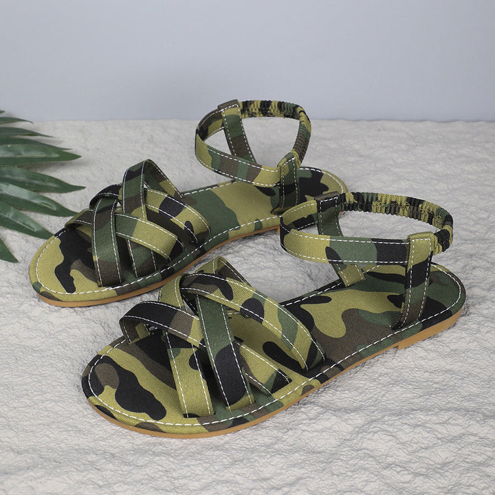 Damen elegante Sommersandalen aus Leder in Olivgrün