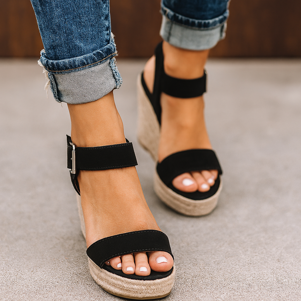 Damen Elegante Sommersandalen Mit Keilabsatz in Schwarz