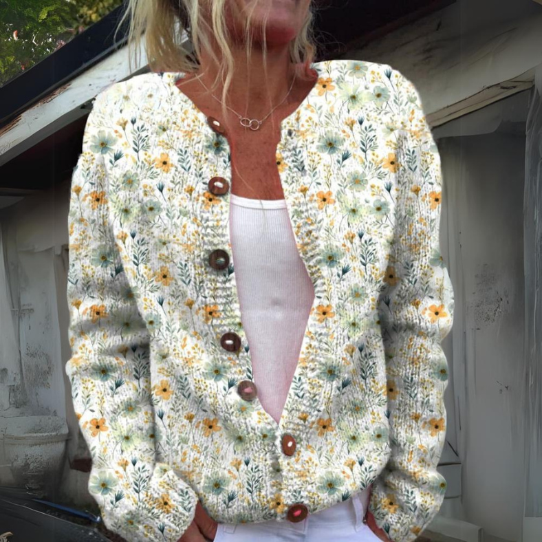 Damen elegante Strickweste mit Blumenmuster in Grün