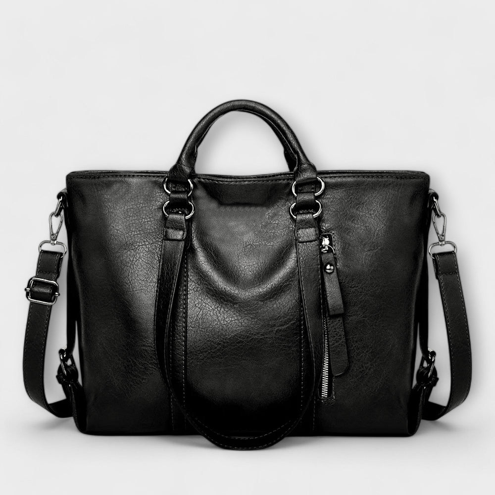 Damen Elegante Tragetasche aus weichem Leder in Schwarz