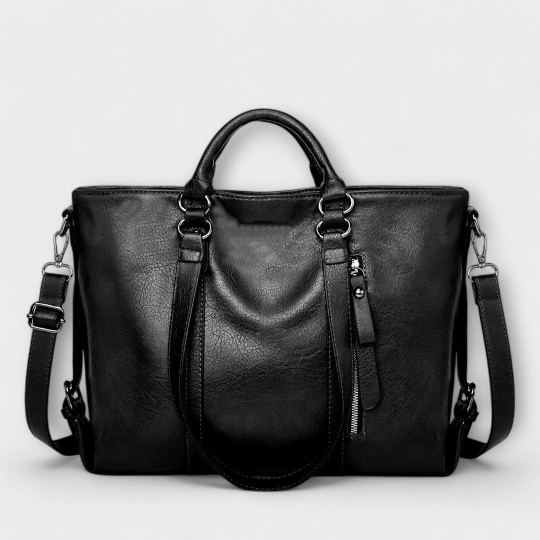 Damen Elegante Tragetasche aus weichem Leder in Schwarz