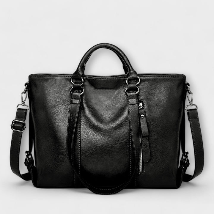 Damen Elegante Tragetasche aus weichem Leder in Schwarz