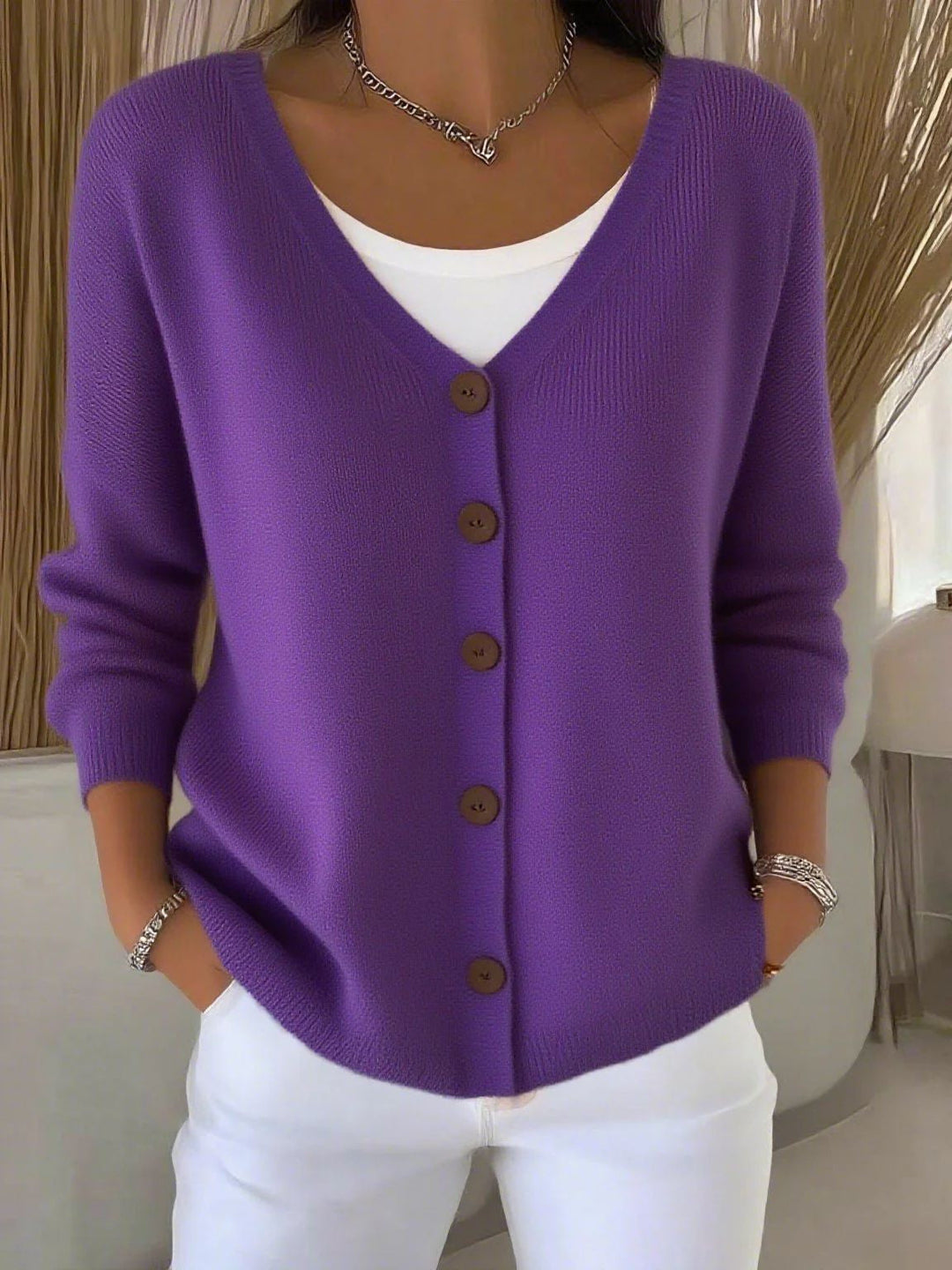 Damen Eleganter Langarm Pullover in Lila