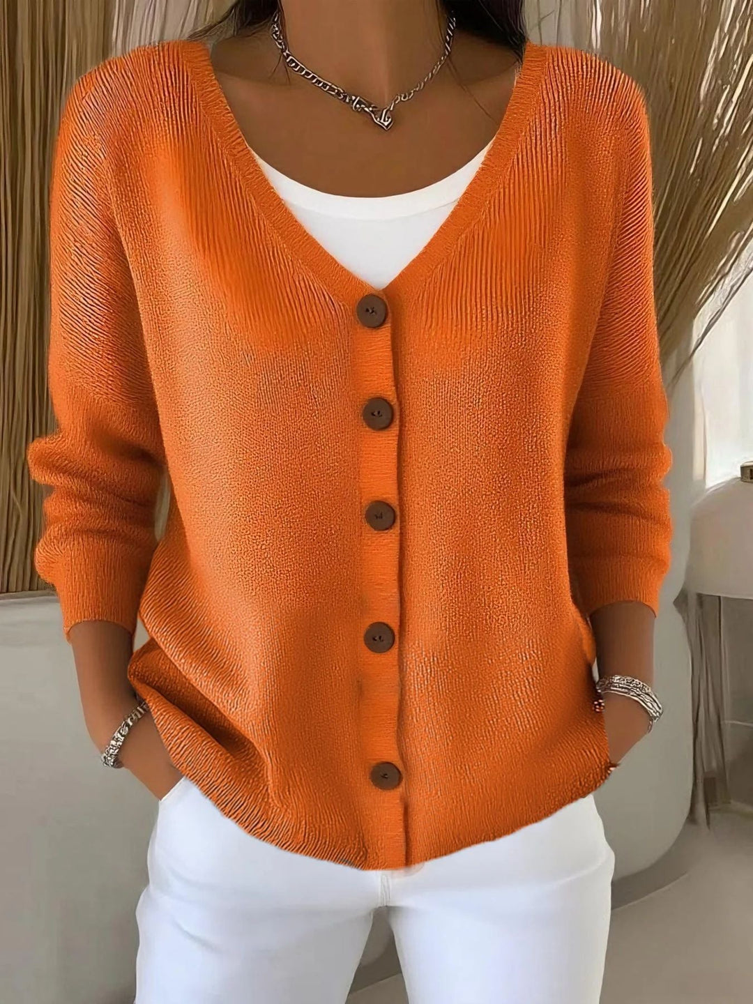 Damen Eleganter Langarm Pullover in Orange