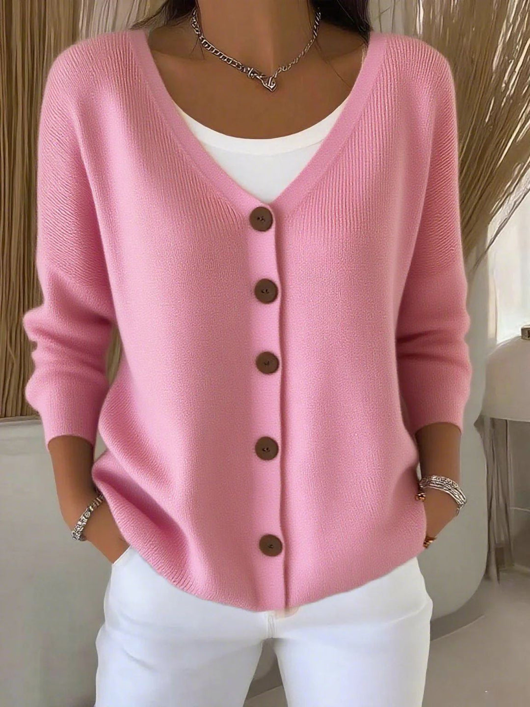 Damen Eleganter Langarm Pullover in Rosa