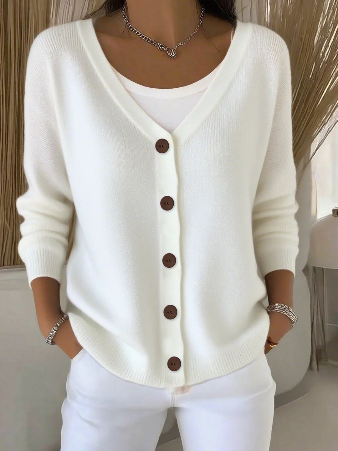 Damen Eleganter Langarm Pullover in Weiß