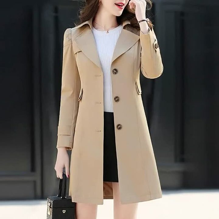 Damen Eleganter Taillierter Trenchcoat mit Gürtel in Khaki