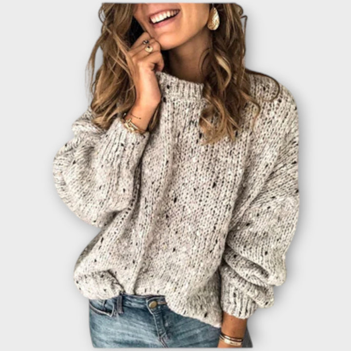 Damen Eleganter Vintage-Pullover mit Sprenkelmuster in Beige