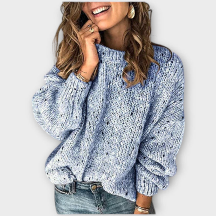 Damen Eleganter Vintage-Pullover mit Sprenkelmuster in Blau