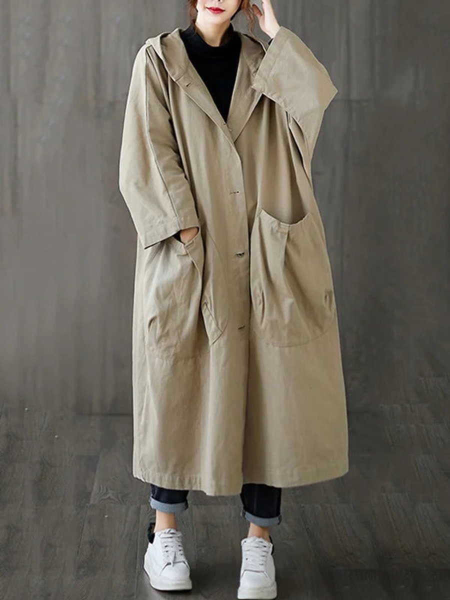 Damen Eleganter Wasserdichter Trenchcoat mit Kapuze (2)