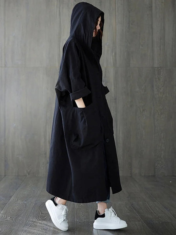 Damen Eleganter Wasserdichter Trenchcoat mit Kapuze (4)