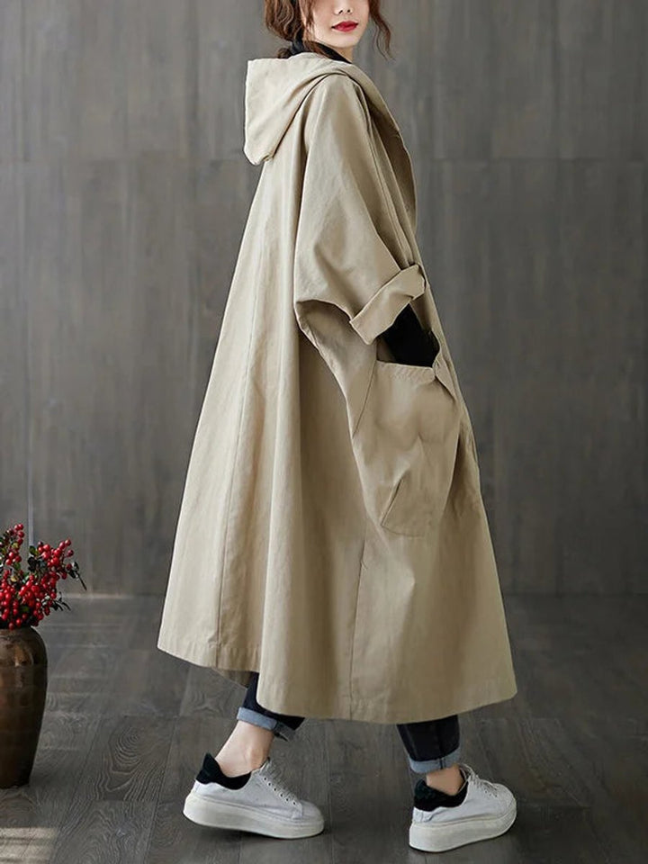 Damen Eleganter Wasserdichter Trenchcoat mit Kapuze in Beige