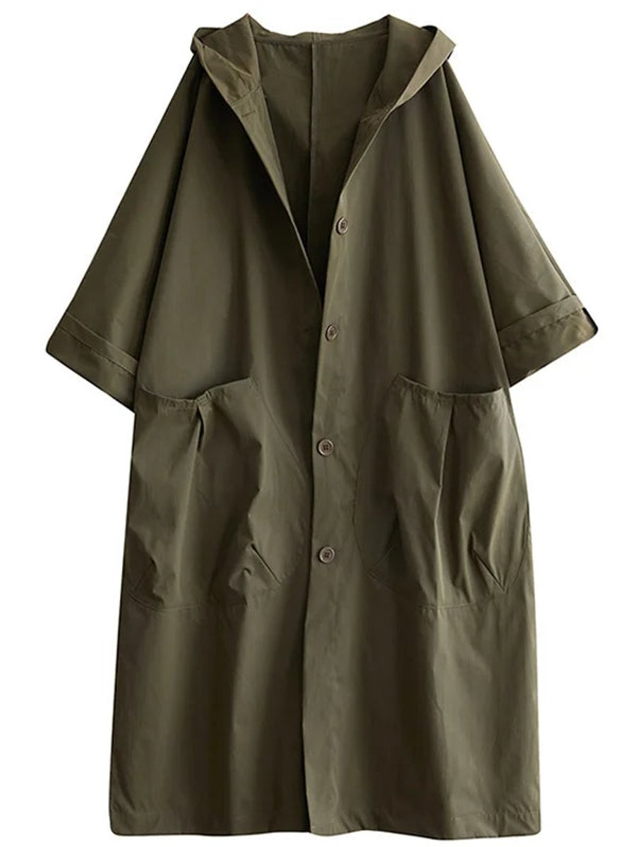 Damen Eleganter Wasserdichter Trenchcoat mit Kapuze in Grün