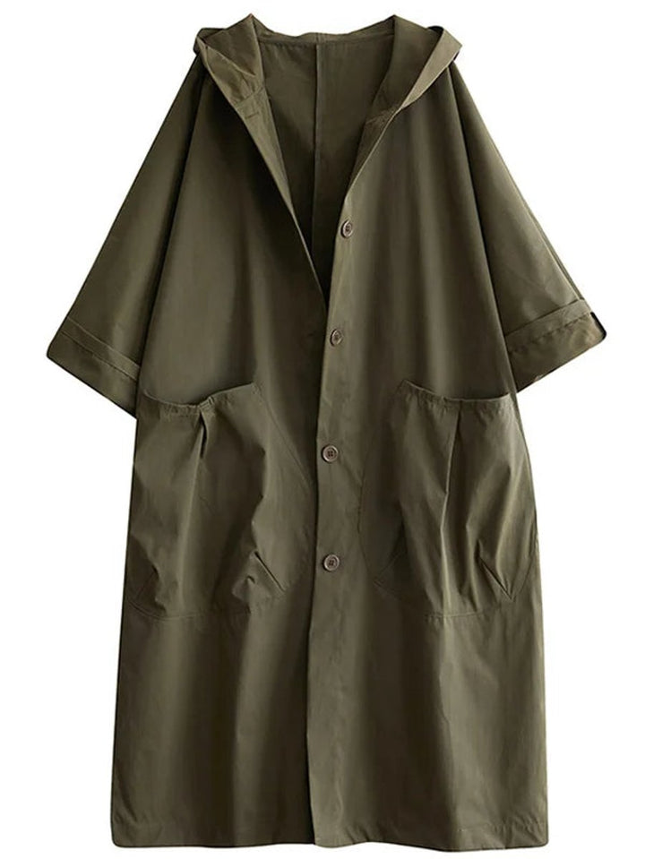 Damen Eleganter Wasserdichter Trenchcoat mit Kapuze in Grün