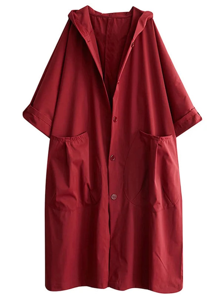 Damen Eleganter Wasserdichter Trenchcoat mit Kapuze in Rot