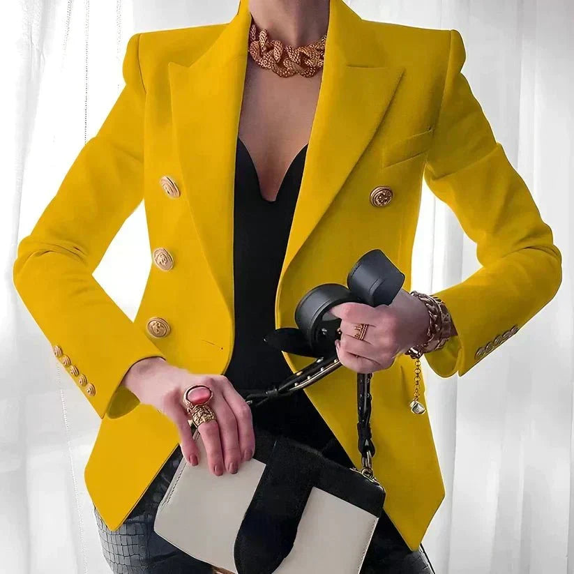 Damen Eleganter Zweireihiger Blazer für den Alltag in Gelb