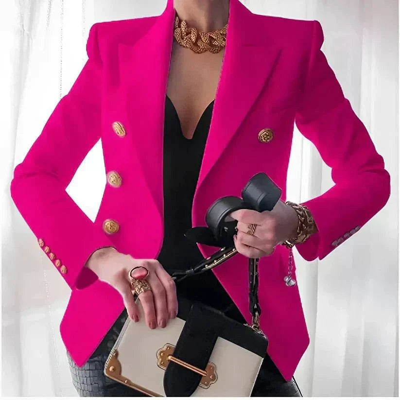 Damen Eleganter Zweireihiger Blazer für den Alltag in Rosa