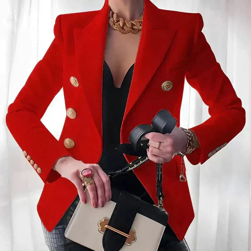 Damen Eleganter Zweireihiger Blazer für den Alltag in Rot
