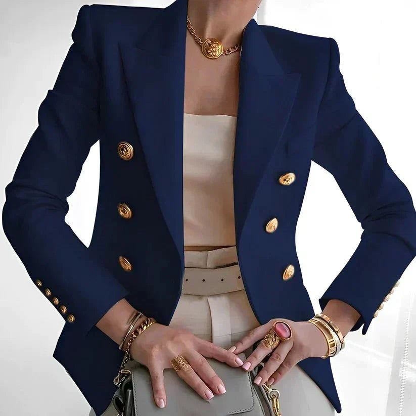 Damen Eleganter Zweireihiger Blazer für den Alltag in Schwarz