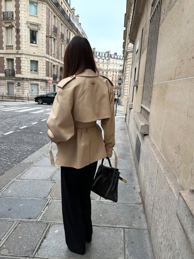 Damen Eleganter Zweireihiger Trenchcoat mit Bindegürtel in Khaki 5