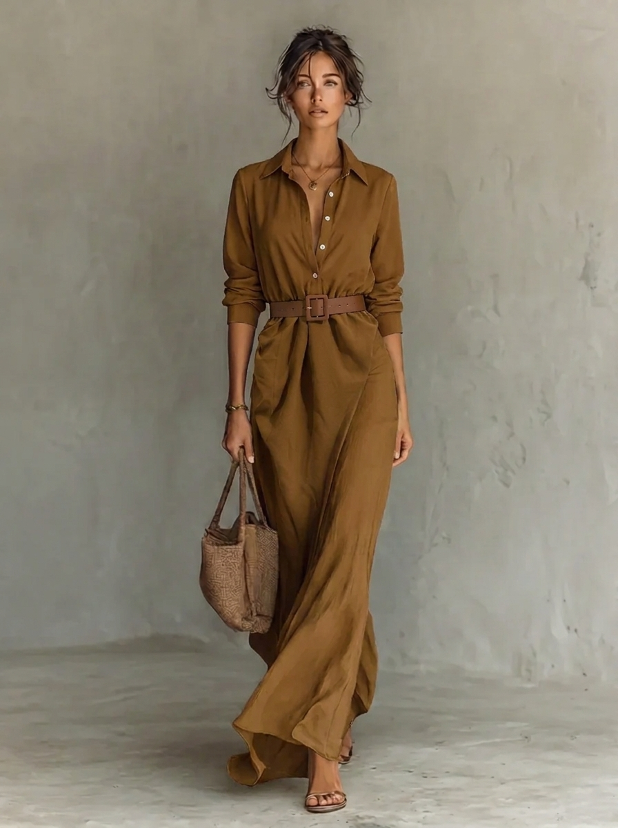 Damen Elegantes Abendkleid in Maxilänge mit Spitze in Khaki