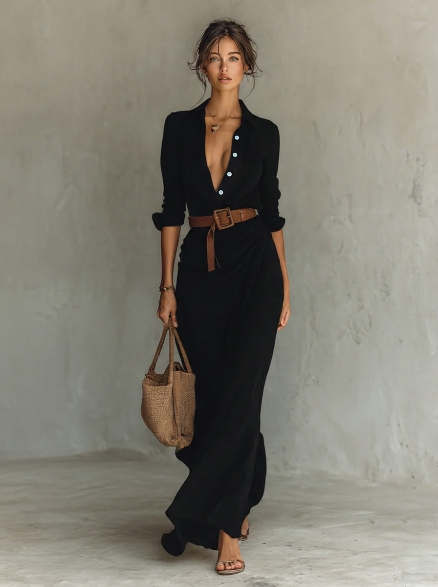 Damen Elegantes Abendkleid in Maxilänge mit Spitze in Schwarz