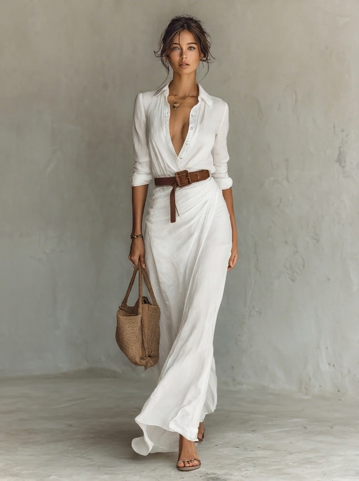 Damen Elegantes Abendkleid in Maxilänge mit Spitze in Weiß
