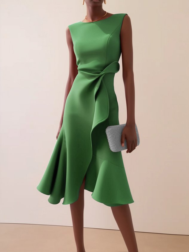 Damen Elegantes Abendkleid Midi mit Drapierung in Grün