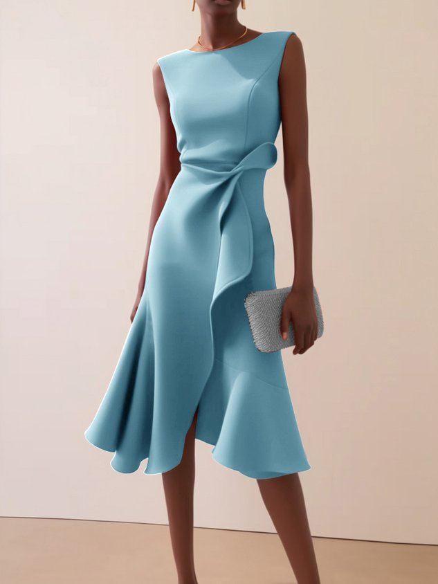 Damen Elegantes Abendkleid Midi mit Drapierung in Hellblau