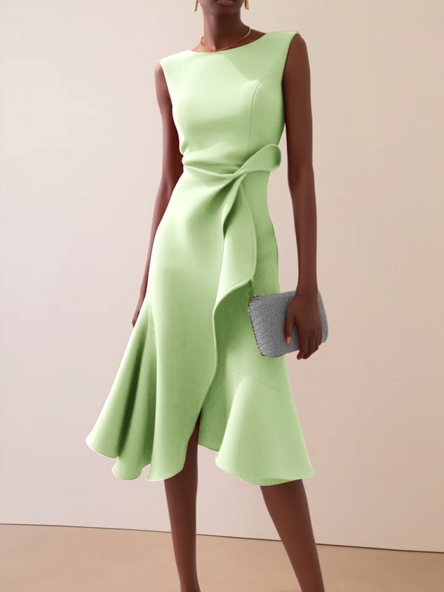 Damen Elegantes Abendkleid Midi mit Drapierung in Hellgrün