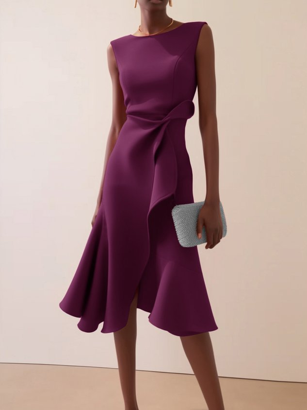 Damen Elegantes Abendkleid Midi mit Drapierung in Lila
