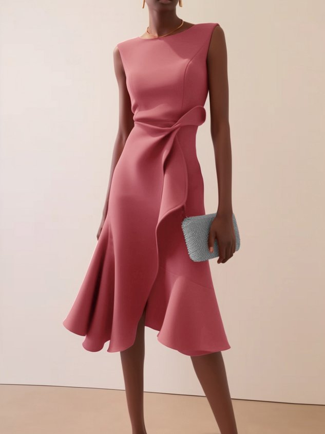 Damen Elegantes Abendkleid Midi mit Drapierung in Rosa
