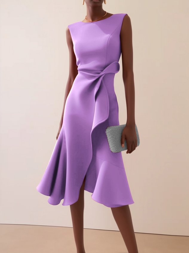 Damen Elegantes Abendkleid Midi mit Drapierung in Violett