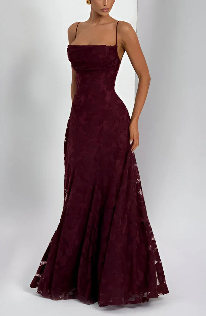 Damen Elegantes Blumenmuster A-Linien Maxikleid für Hochzeitsgäste mit zarten Spaghettiträgern (5)